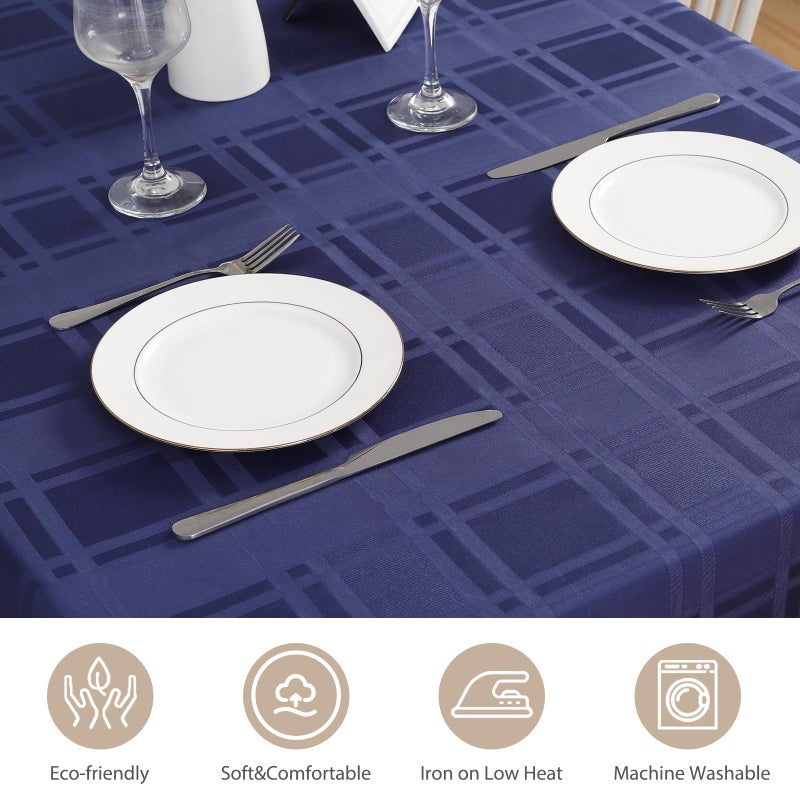 JUCFHY Soild Plaid Jacquard Table Cloth Elegance Wrinkle Resistant Contemporary Woven Decorative Tablecloths, Spillproof Soil Resistant Holiday Table Cover, 52 X 70, Navy Blue - Image 5